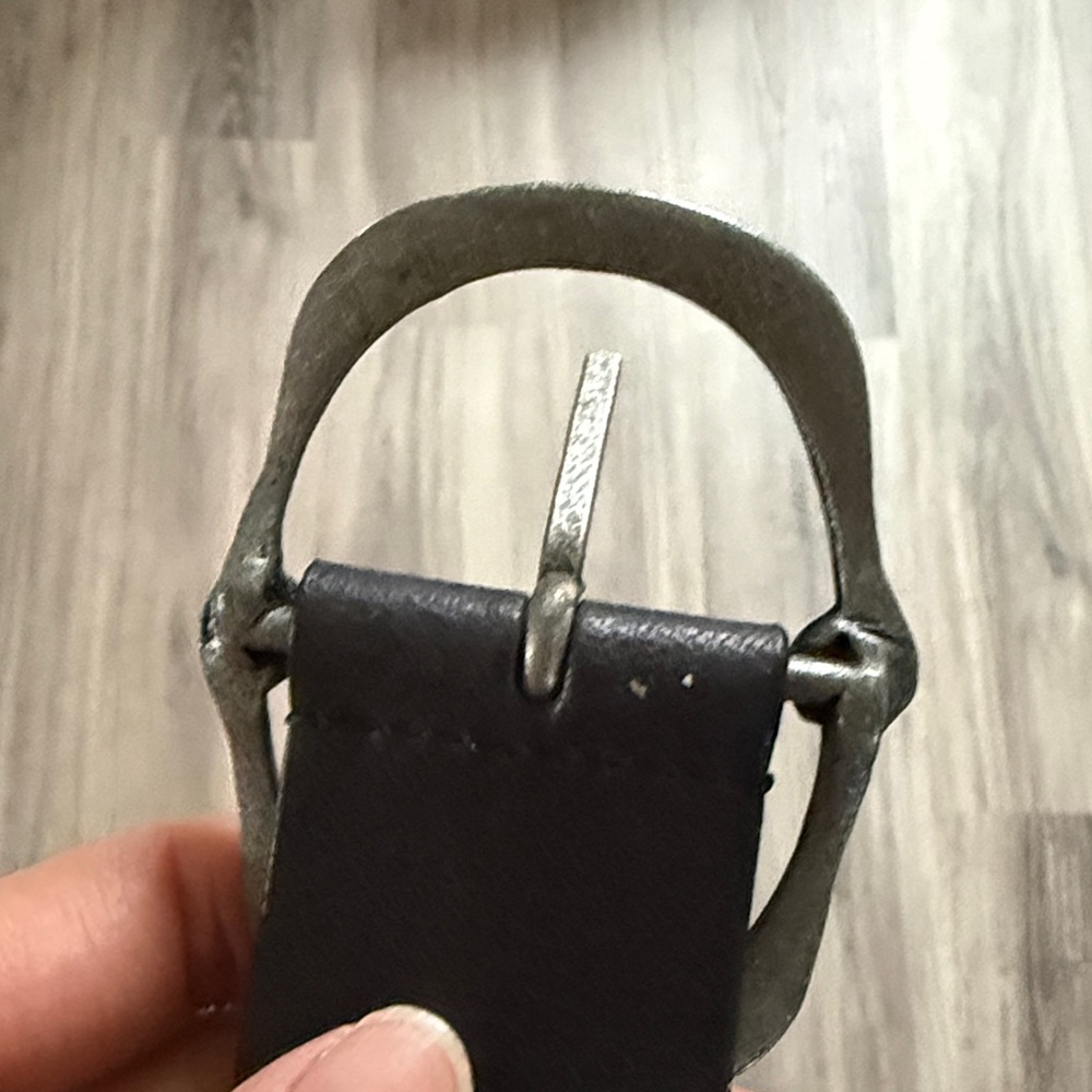 Free People Black Leather Belt with Silver Buckle M/L Wide Casual - Picture 4 of 5